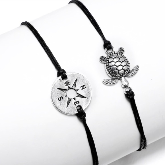 Black 2 piece turtle/compass anklet - Picture 3 of 5